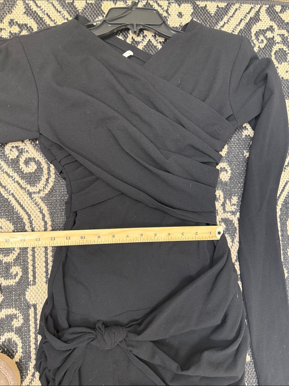 ZARA STUDIO lightweight wool Black Long-Sleeve Ruched Midi Dress large - Picture 15 of 16